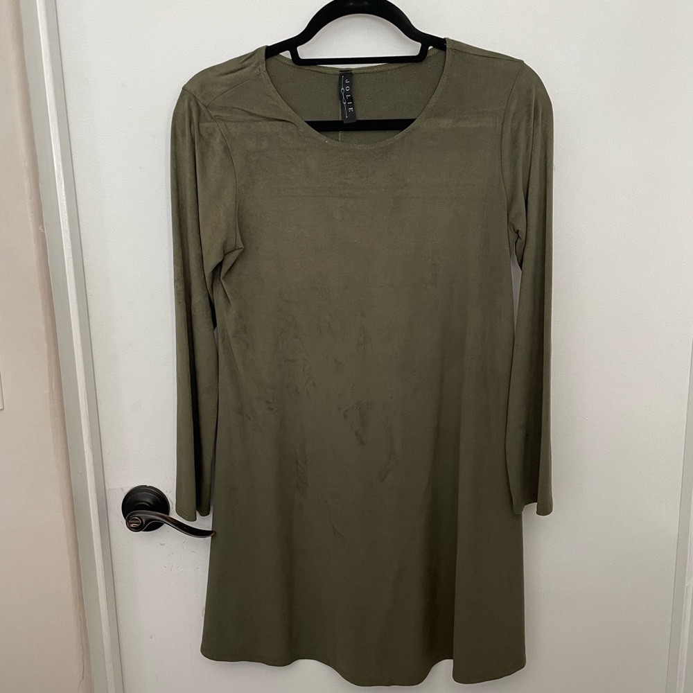 Army green suede t-shirt dress
